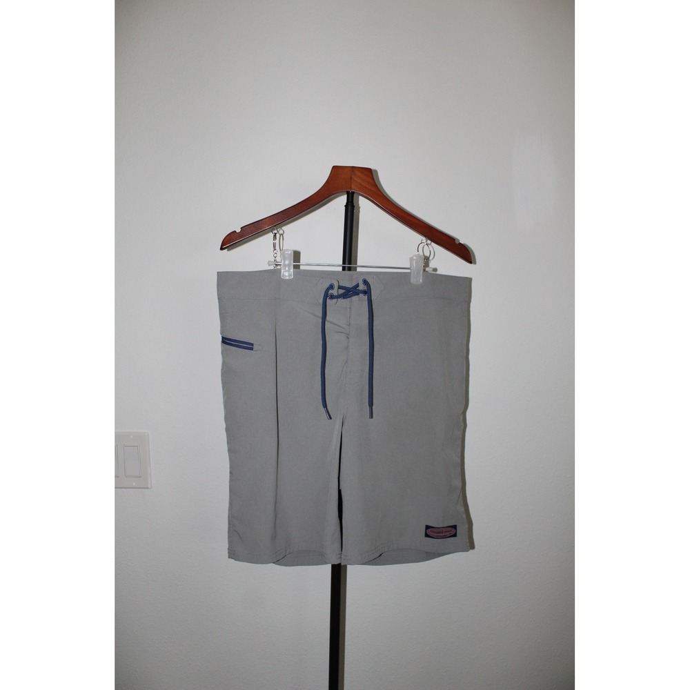 Vineyard Vines Mens Gray Stretch Board Shorts Swim Trunks Size 32 Lace Up Pocket
